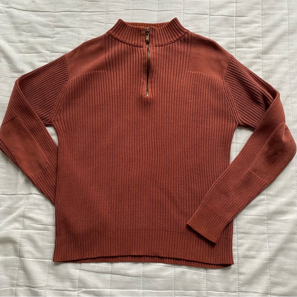 Rib-Knit Half-Zip Sweater - Rust